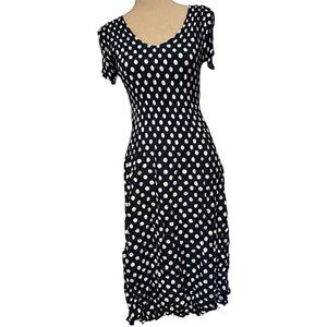 ALQUEMA DRESS BLUE WHITE DOT CRUSH PLEAT SHORT SLEEVE SCOOP NECK SIZE 0 (2-4)